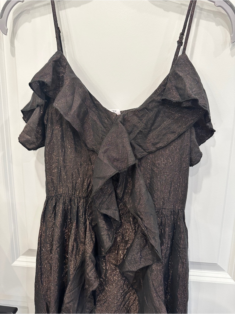 AMADI Bronze Shimmery Spaghetti Strap Mini Dress - Picture 5 of 9